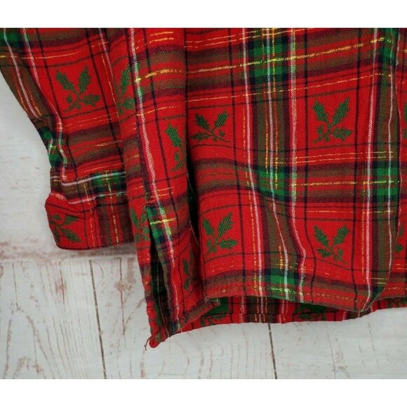 Basic Edition Holiday Mistletoe Thick Collar Button Up Red Green Large Shirt - Picture 7 of 10